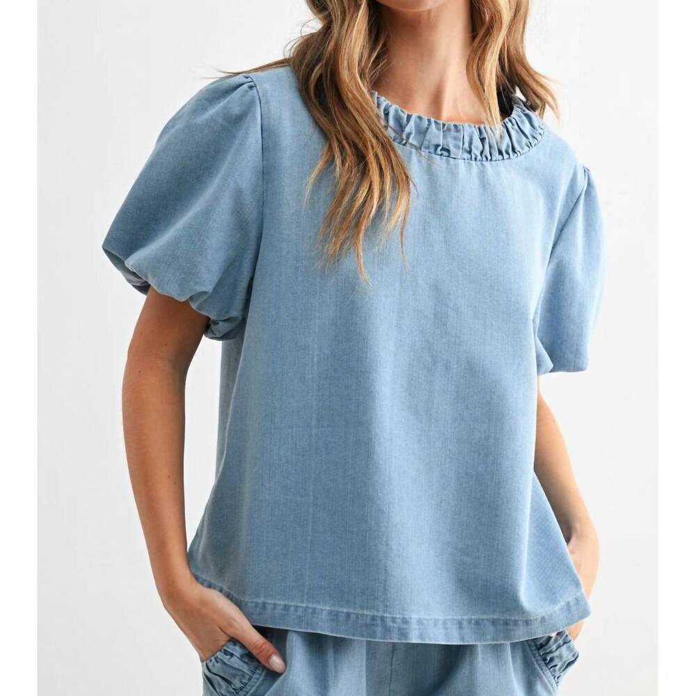 NEW JOH denna puff sleeve top in denim
